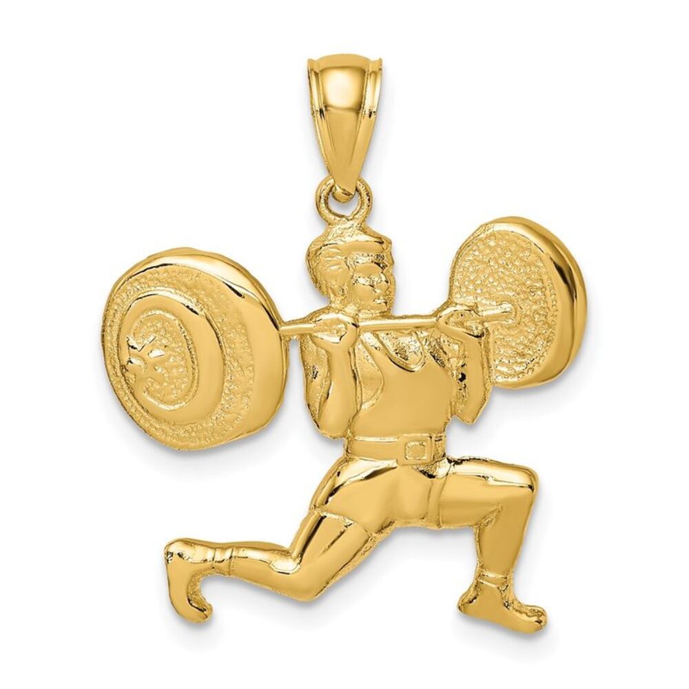 10k Yellow Gold Solid Polished Weightlifter Charm - image 1